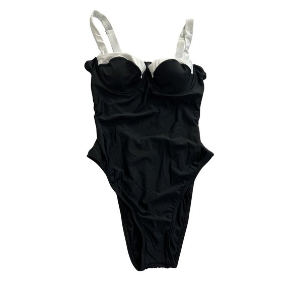 VICI Ritzy Colorblock One Piece Swimsuit in Black White - Picture 1 of 5